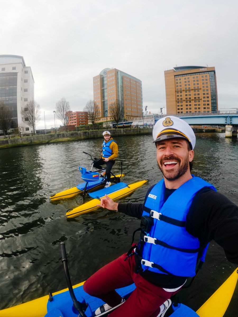 Harry McNulty on Hydrobikes on Belfast Lagan